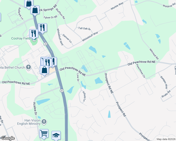 map of restaurants, bars, coffee shops, grocery stores, and more near 1276-1348 Old Peachtree Road Northeast in Lawrenceville