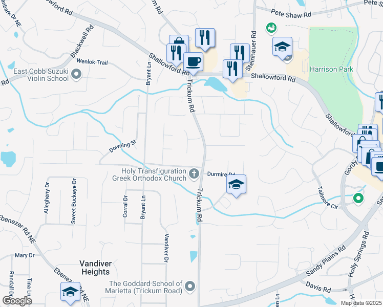 map of restaurants, bars, coffee shops, grocery stores, and more near 3606 Packhorse Run in Marietta