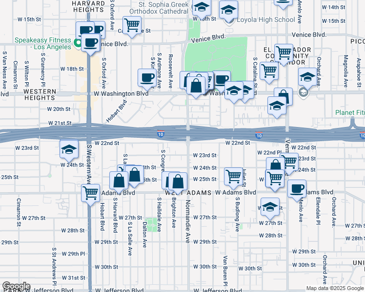 map of restaurants, bars, coffee shops, grocery stores, and more near 1814 West 22nd Street in Los Angeles