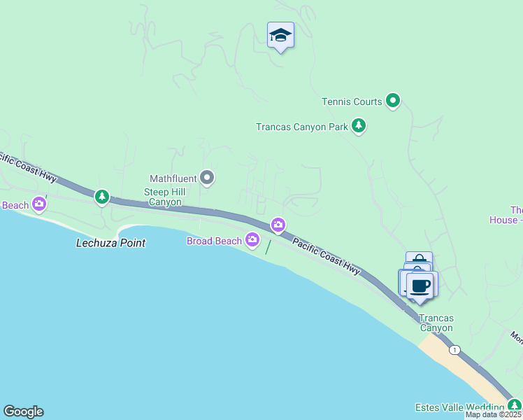 map of restaurants, bars, coffee shops, grocery stores, and more near 31236 Bailard Road in Malibu