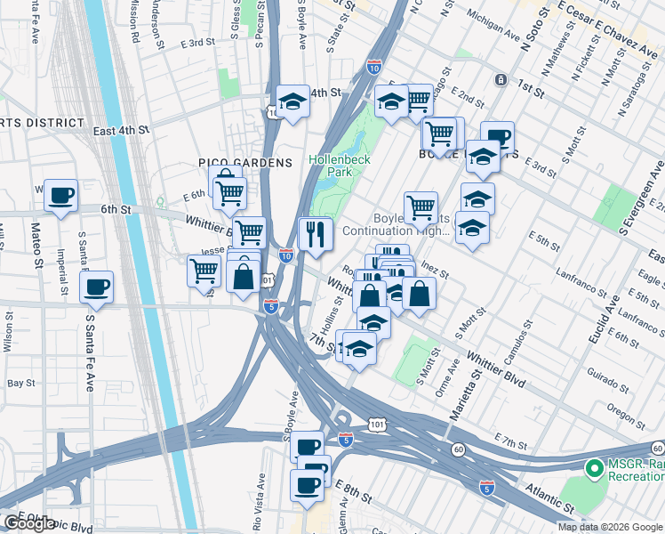 map of restaurants, bars, coffee shops, grocery stores, and more near 739 South Chicago Street in Los Angeles