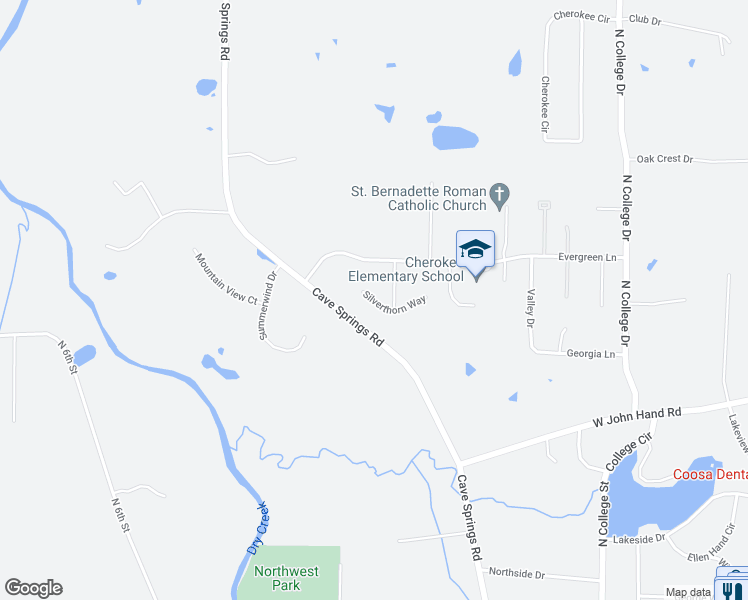 map of restaurants, bars, coffee shops, grocery stores, and more near 204 Silverthorn Way in Cedartown