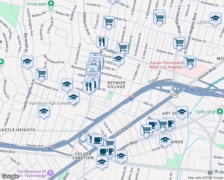 map of restaurants, bars, coffee shops, grocery stores, and more near in Los Angeles