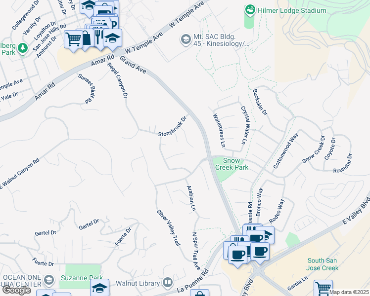 map of restaurants, bars, coffee shops, grocery stores, and more near 930 Estate Court in Walnut