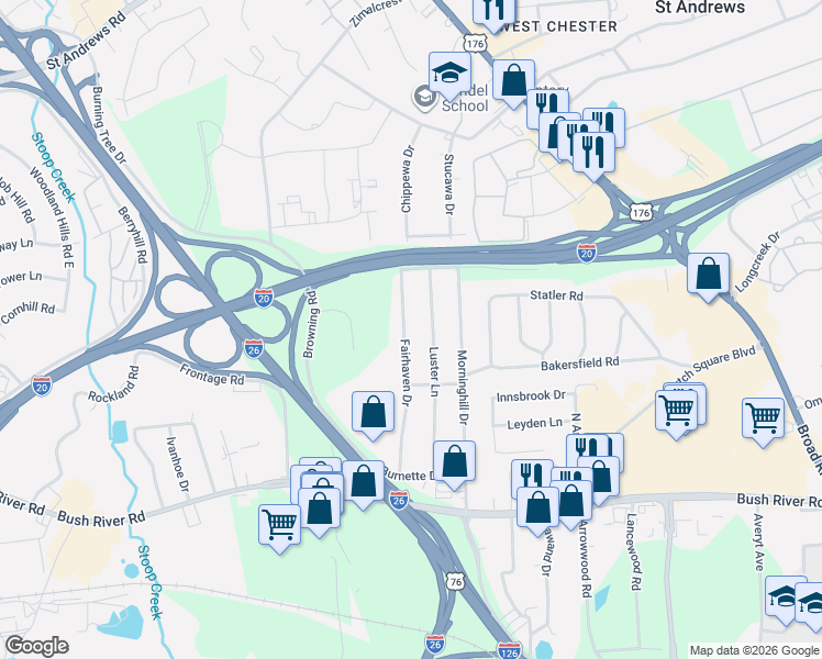 map of restaurants, bars, coffee shops, grocery stores, and more near 1806 Fairhaven Drive in Columbia