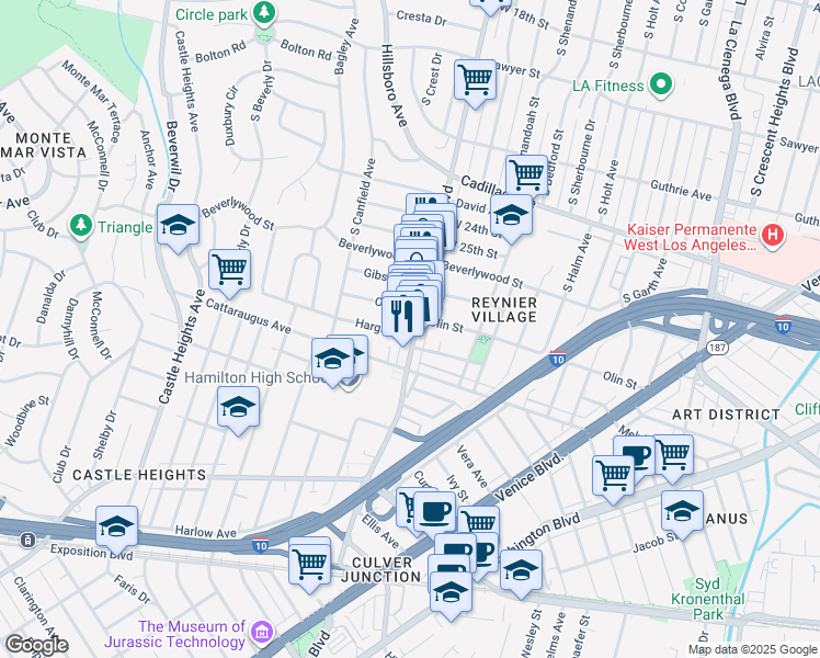 map of restaurants, bars, coffee shops, grocery stores, and more near 2817 South Robertson Boulevard in Los Angeles