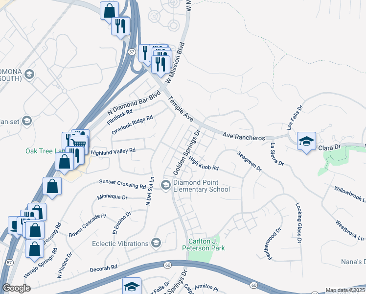 map of restaurants, bars, coffee shops, grocery stores, and more near 1107 Golden Springs Drive in Diamond Bar