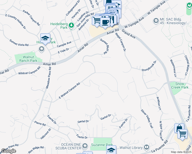 map of restaurants, bars, coffee shops, grocery stores, and more near 20700 East Walnut Canyon Road in Walnut