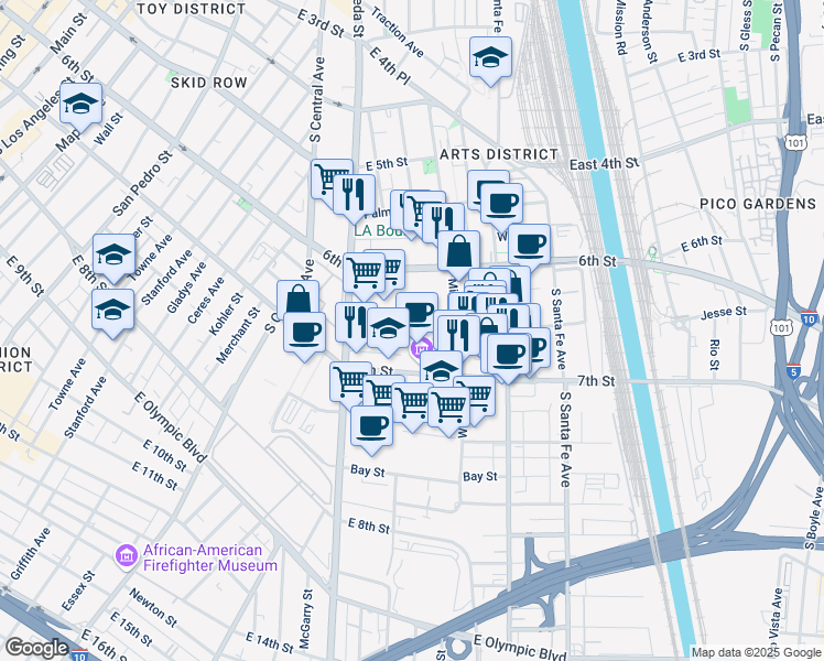 map of restaurants, bars, coffee shops, grocery stores, and more near 2765 Wholesale Street in Los Angeles