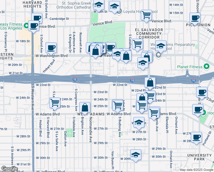 map of restaurants, bars, coffee shops, grocery stores, and more near 2201 Raymond Ave in Los Angeles