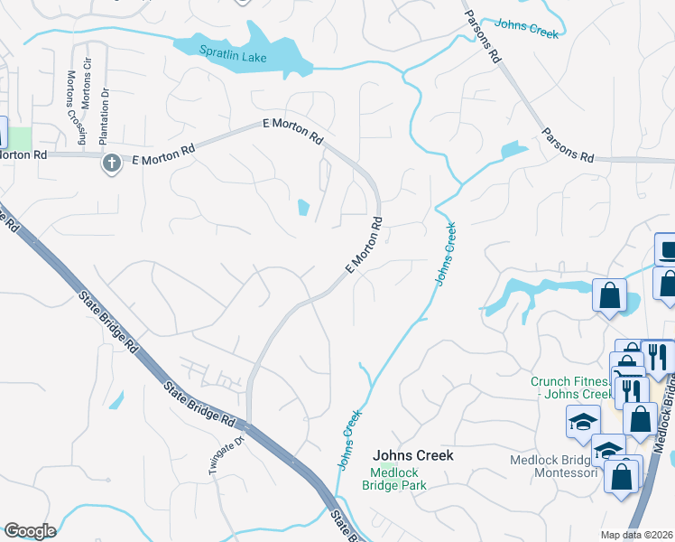 map of restaurants, bars, coffee shops, grocery stores, and more near 5519 East Morton Road in Alpharetta
