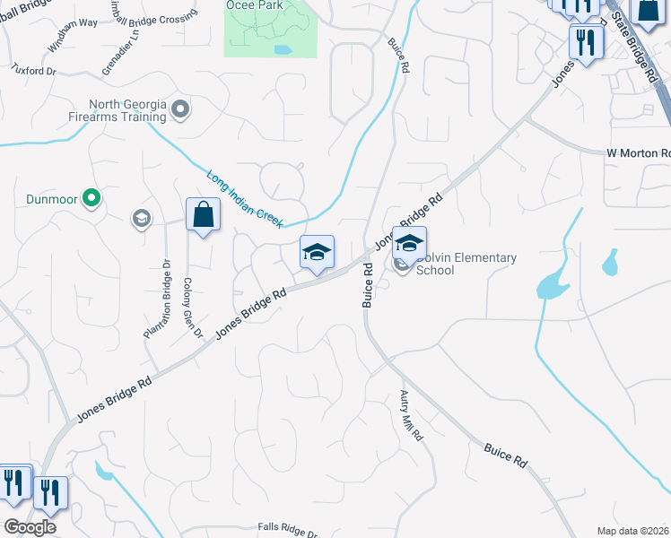 map of restaurants, bars, coffee shops, grocery stores, and more near 10463 New Cove Road in Johns Creek