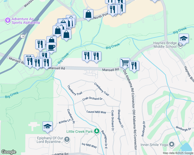 map of restaurants, bars, coffee shops, grocery stores, and more near Unnamed Road in Alpharetta