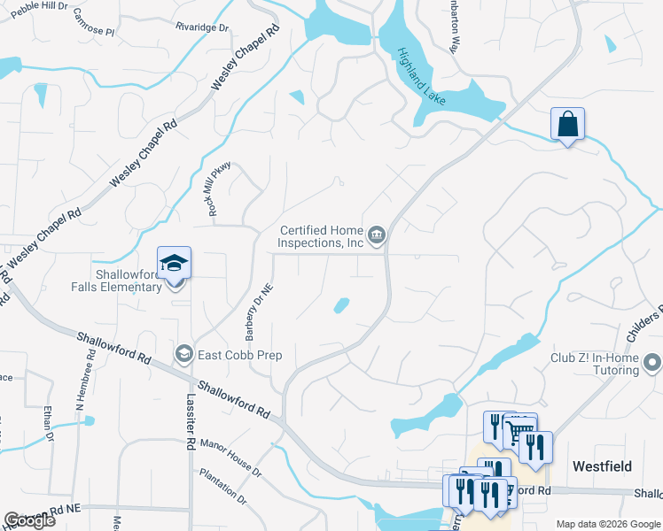 map of restaurants, bars, coffee shops, grocery stores, and more near 3532 Nettle Ln NE in Roswell