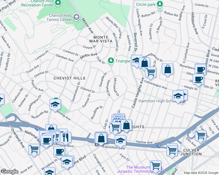 map of restaurants, bars, coffee shops, grocery stores, and more near 3062 Dannyhill Drive in Los Angeles