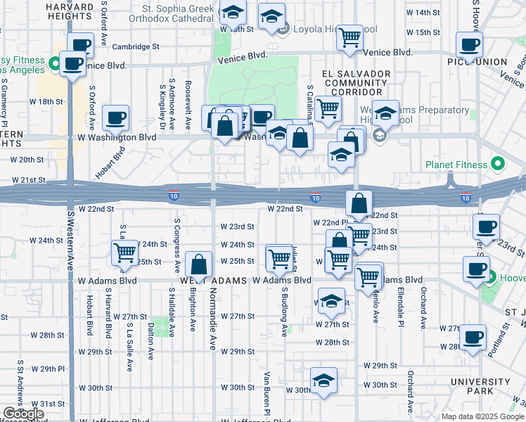 map of restaurants, bars, coffee shops, grocery stores, and more near 2201 Raymond Avenue in Los Angeles