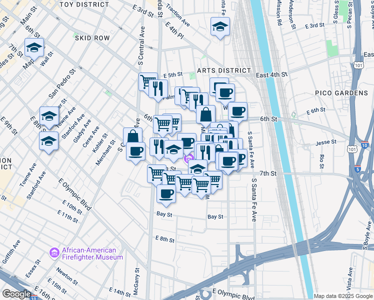 map of restaurants, bars, coffee shops, grocery stores, and more near 2765 Wholesale Street in Los Angeles