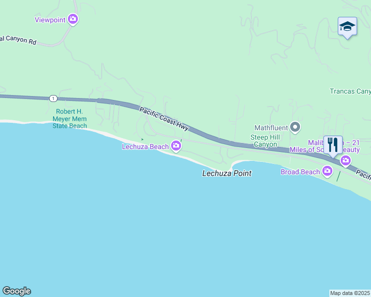 map of restaurants, bars, coffee shops, grocery stores, and more near 31709 Sea Level Drive in Malibu