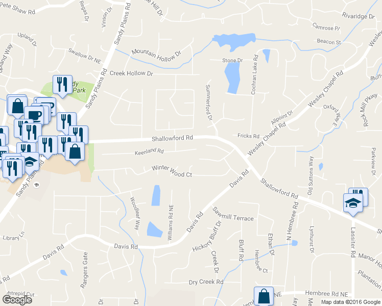 map of restaurants, bars, coffee shops, grocery stores, and more near 3360 Keenland Road in Marietta