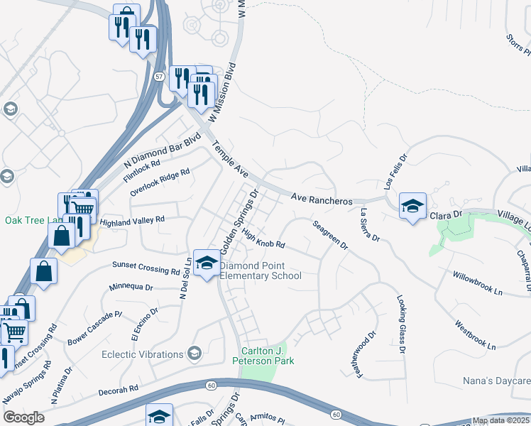map of restaurants, bars, coffee shops, grocery stores, and more near 328 South Diamond Bar Boulevard in Diamond Bar