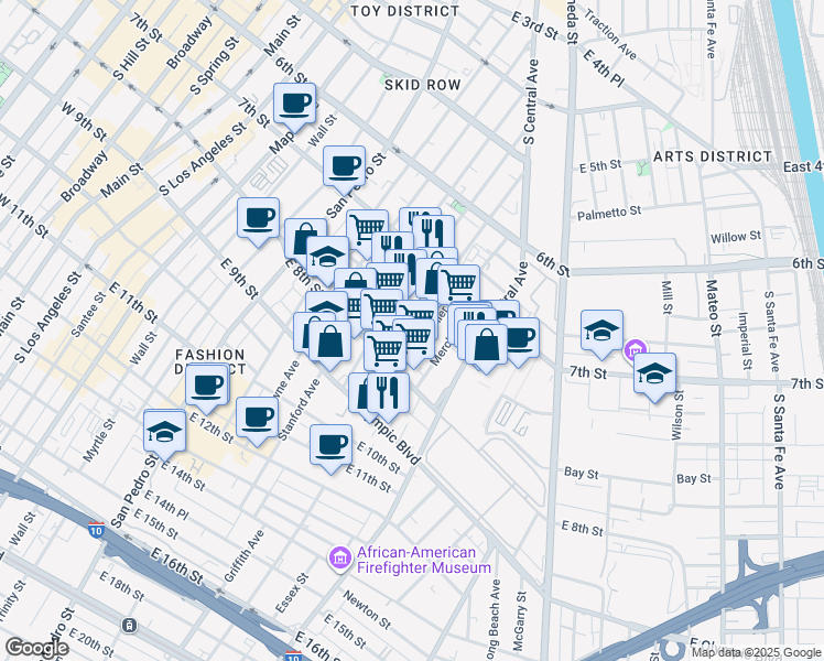 map of restaurants, bars, coffee shops, grocery stores, and more near 769 Ceres Avenue in Los Angeles