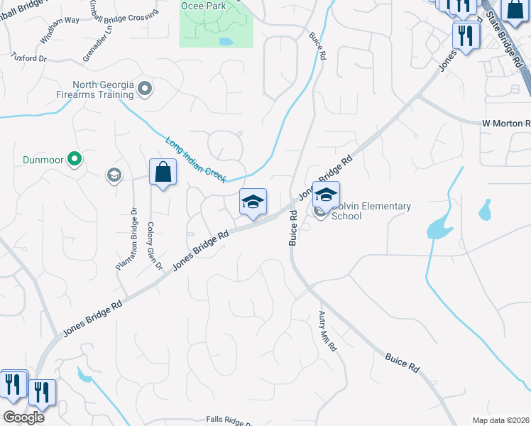 map of restaurants, bars, coffee shops, grocery stores, and more near 10463 New Cove Road in Johns Creek