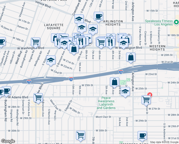 map of restaurants, bars, coffee shops, grocery stores, and more near 2214 8th Avenue in Los Angeles