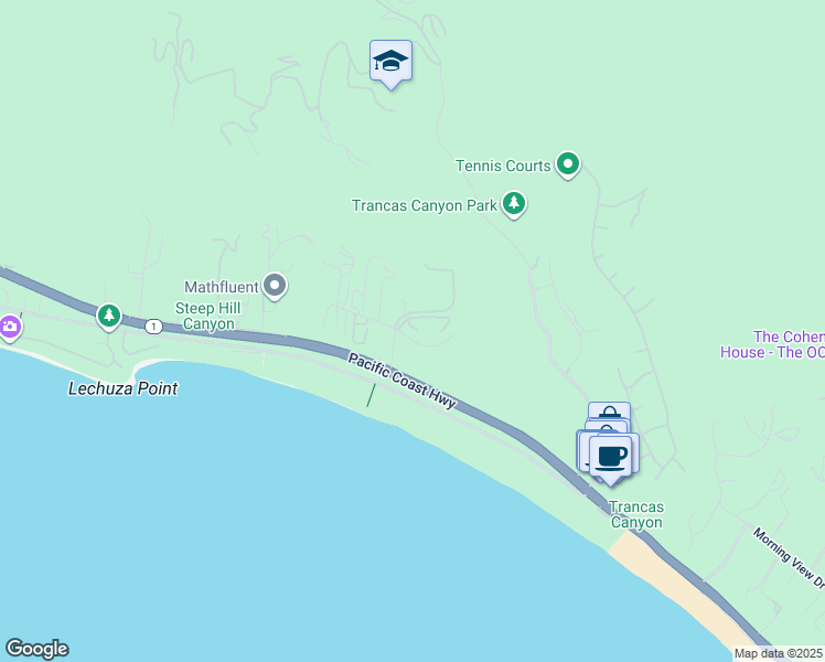 map of restaurants, bars, coffee shops, grocery stores, and more near 6402 Lunita Road in Malibu