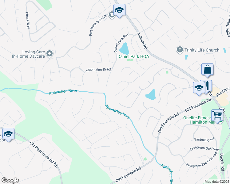 map of restaurants, bars, coffee shops, grocery stores, and more near 2622 Back Creek Chase in Dacula