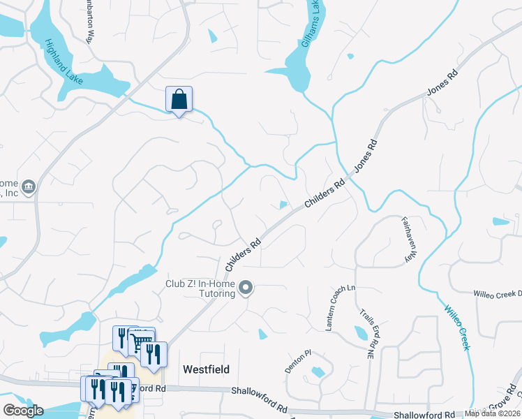 map of restaurants, bars, coffee shops, grocery stores, and more near 4685 Cambridge Approach Circle in Roswell