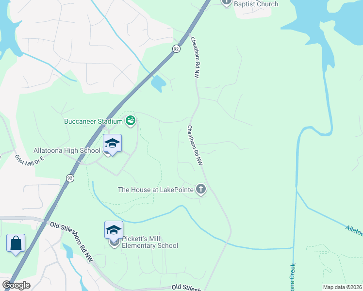 map of restaurants, bars, coffee shops, grocery stores, and more near 6252 Whitetail Court Northwest in Acworth