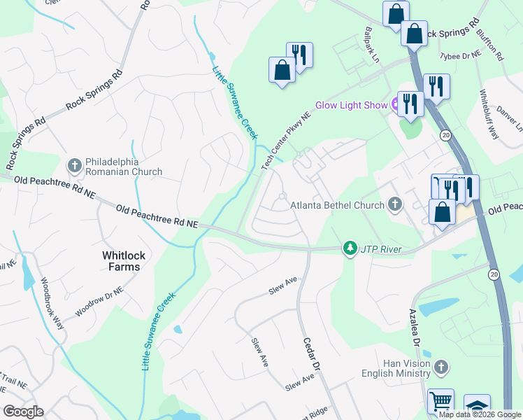 map of restaurants, bars, coffee shops, grocery stores, and more near 2409 Millbank Court in Lawrenceville