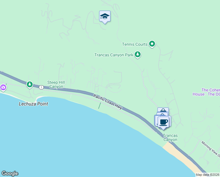 map of restaurants, bars, coffee shops, grocery stores, and more near 6412 Lunita Road in Malibu