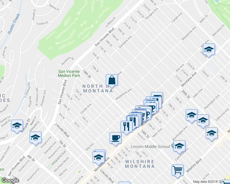 map of restaurants, bars, coffee shops, grocery stores, and more near 432 15th Street in Santa Monica