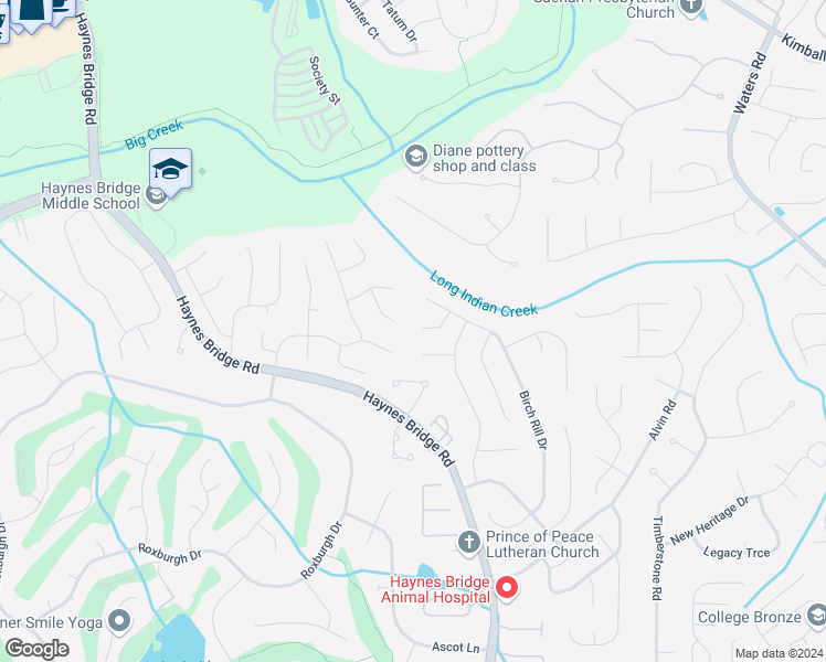 map of restaurants, bars, coffee shops, grocery stores, and more near 460 Rill Crest Court in Alpharetta