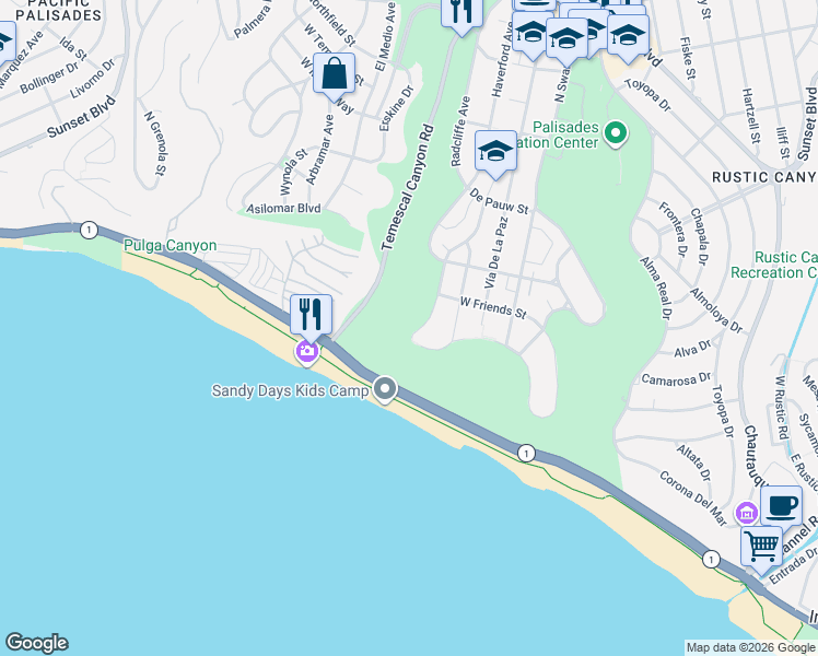 map of restaurants, bars, coffee shops, grocery stores, and more near 307 North Mount Holyoke Avenue in Los Angeles