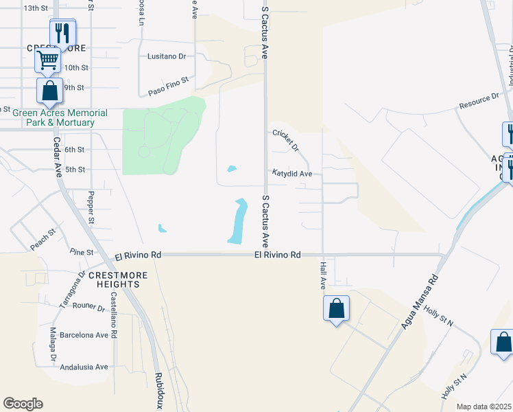 map of restaurants, bars, coffee shops, grocery stores, and more near 3520 South Cactus Avenue in Bloomington
