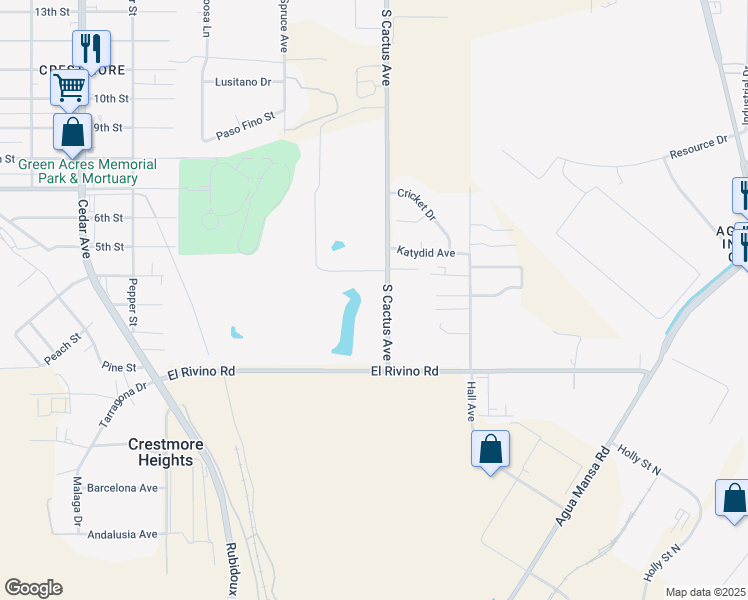 map of restaurants, bars, coffee shops, grocery stores, and more near 3520 South Cactus Avenue in Bloomington