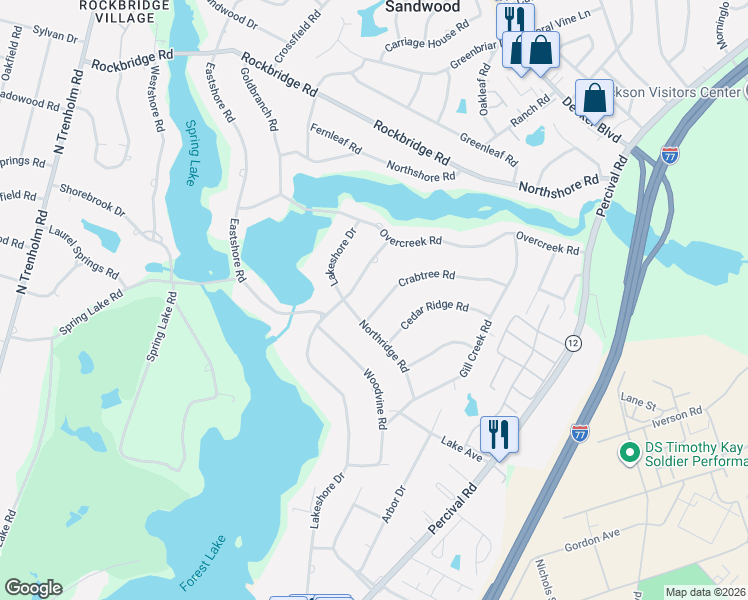 map of restaurants, bars, coffee shops, grocery stores, and more near 6025 Crabtree Road in Columbia