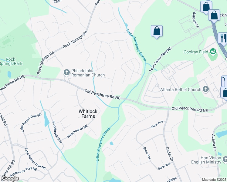 map of restaurants, bars, coffee shops, grocery stores, and more near 2615 Sandstone Drive in Lawrenceville