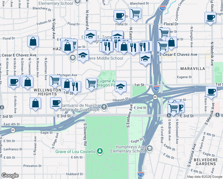 map of restaurants, bars, coffee shops, grocery stores, and more near 4149 Zaring Street in Los Angeles