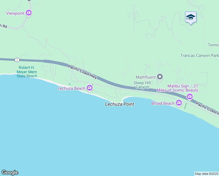 map of restaurants, bars, coffee shops, grocery stores, and more near 31604 Broad Beach Road in Malibu