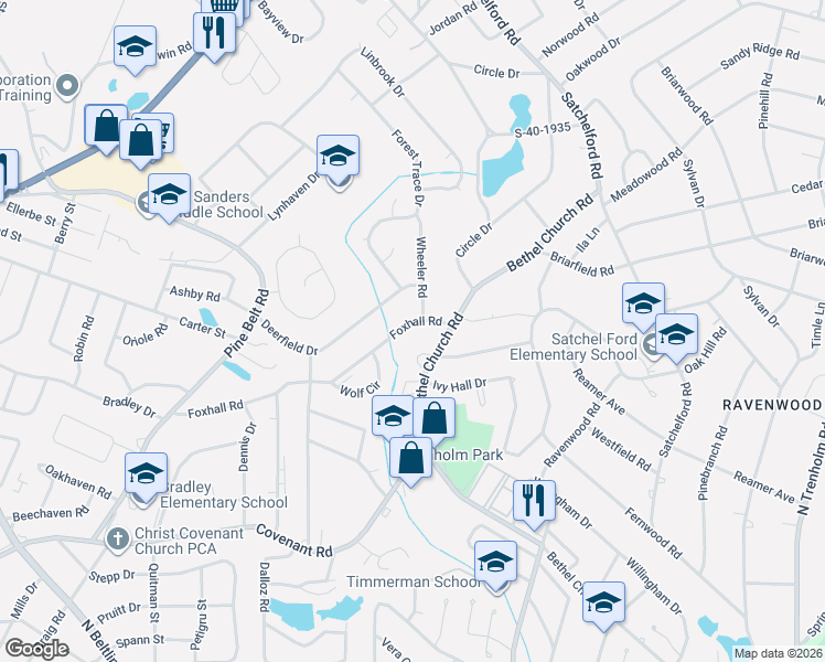 map of restaurants, bars, coffee shops, grocery stores, and more near 3627 Foxhall Road in Columbia