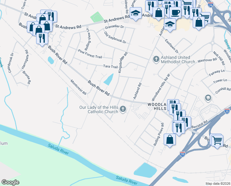 map of restaurants, bars, coffee shops, grocery stores, and more near 819 Kingsbridge Road in Columbia