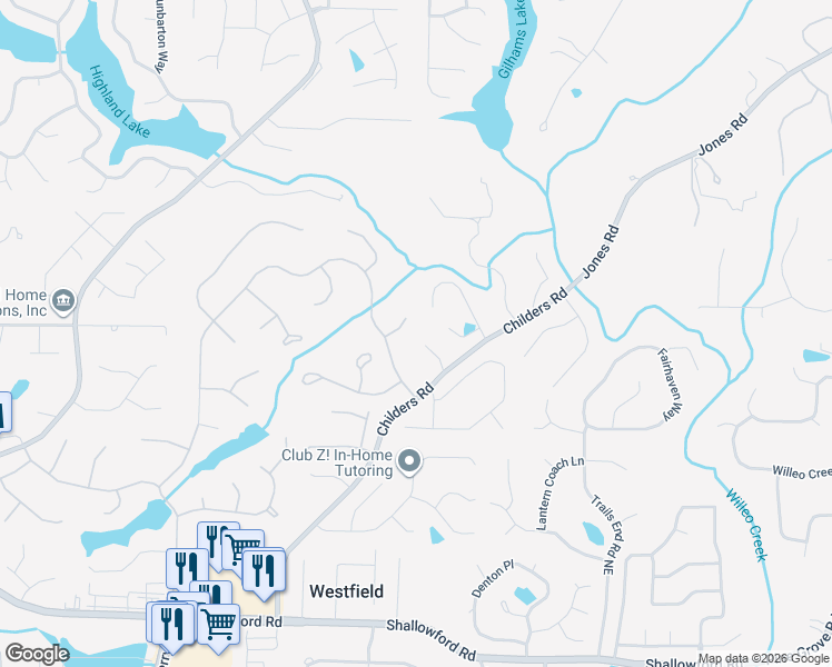map of restaurants, bars, coffee shops, grocery stores, and more near 4675 Cambridge Approach Circle in Roswell
