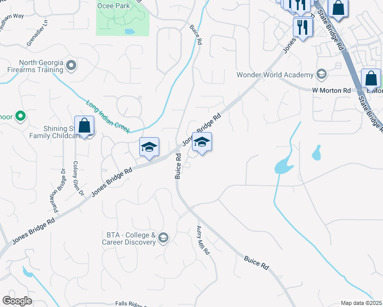 map of restaurants, bars, coffee shops, grocery stores, and more near 10502 Brookdale Road in Alpharetta