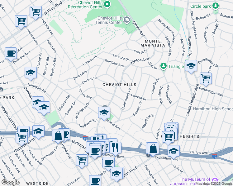 map of restaurants, bars, coffee shops, grocery stores, and more near 3024 Motor Avenue in Los Angeles
