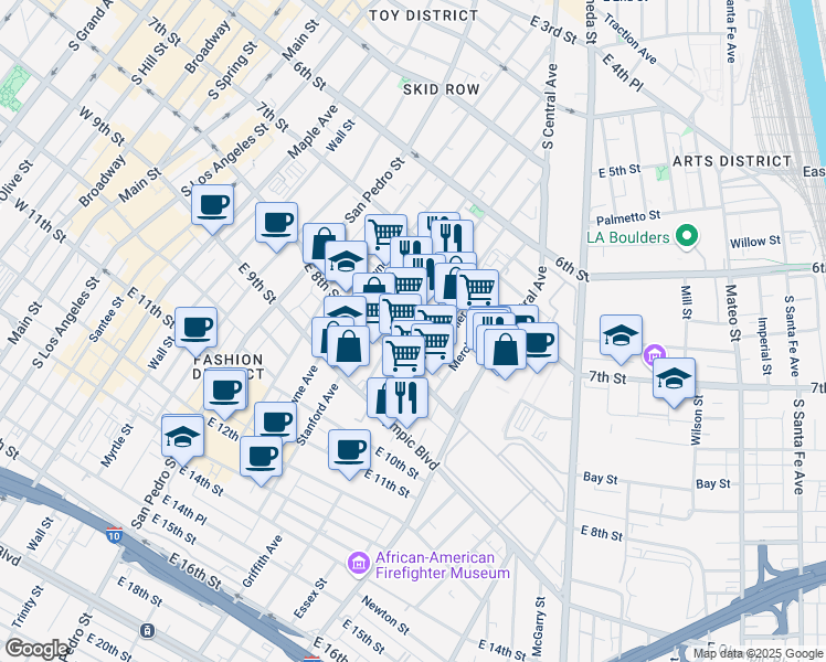 map of restaurants, bars, coffee shops, grocery stores, and more near 769 Ceres Avenue in Los Angeles