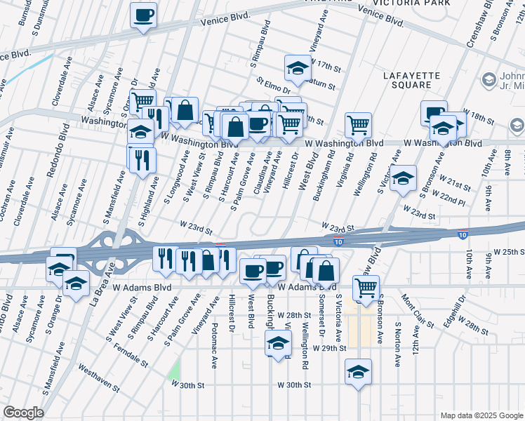 map of restaurants, bars, coffee shops, grocery stores, and more near 2224 Vineyard Avenue in Los Angeles