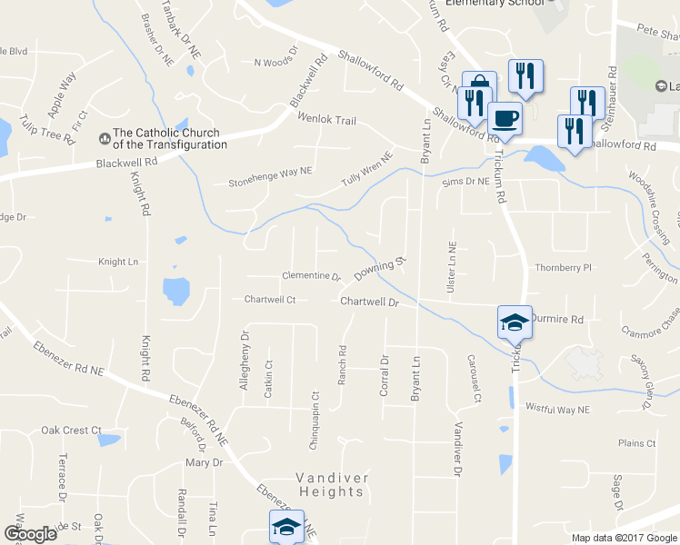 map of restaurants, bars, coffee shops, grocery stores, and more near 2155 Clementine Drive in Marietta